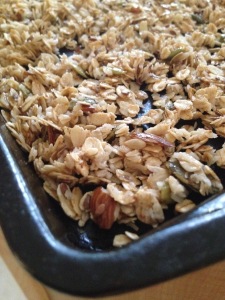 Granola on baking sheet